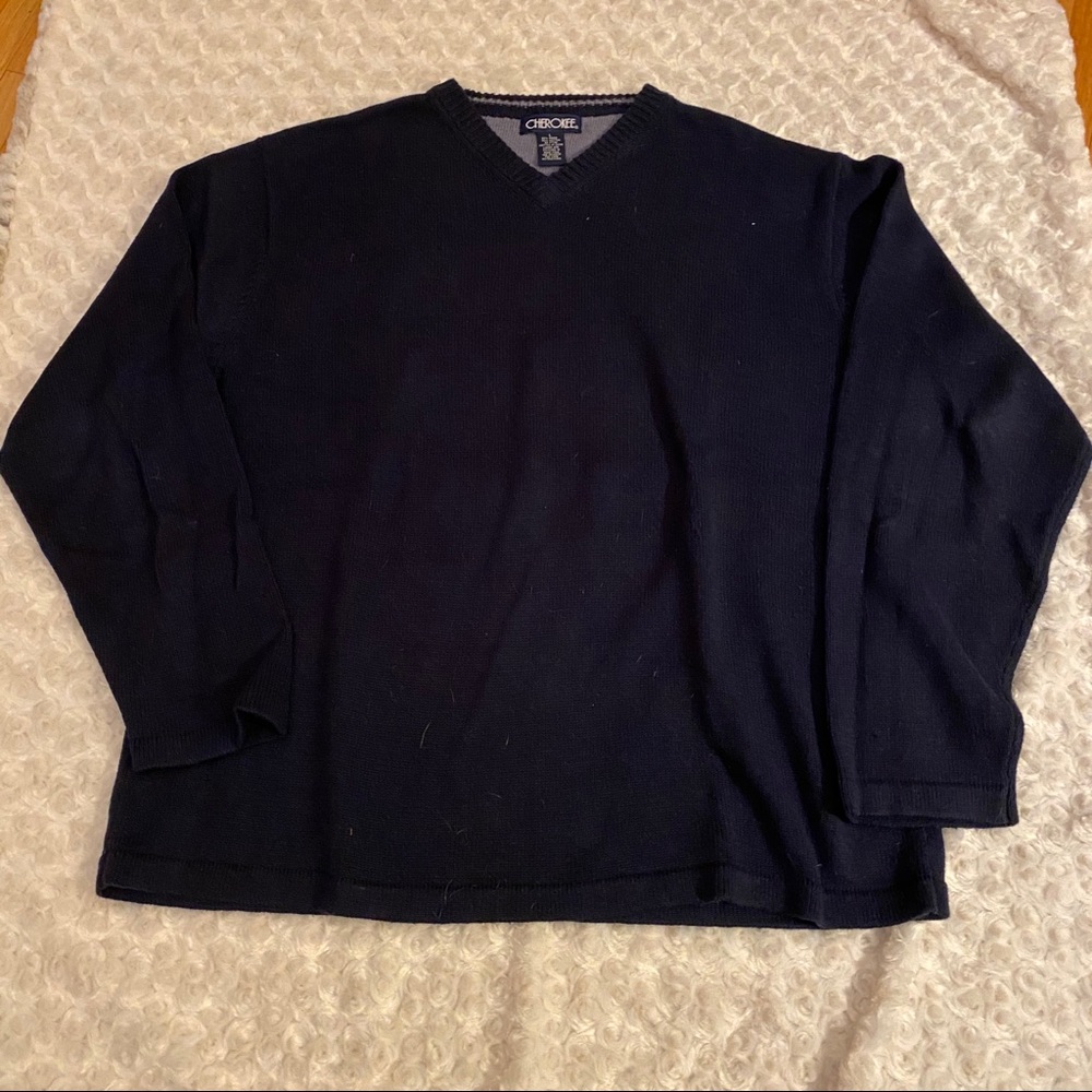 Men’s Cherokee Cotton Navy V Neck Sweater